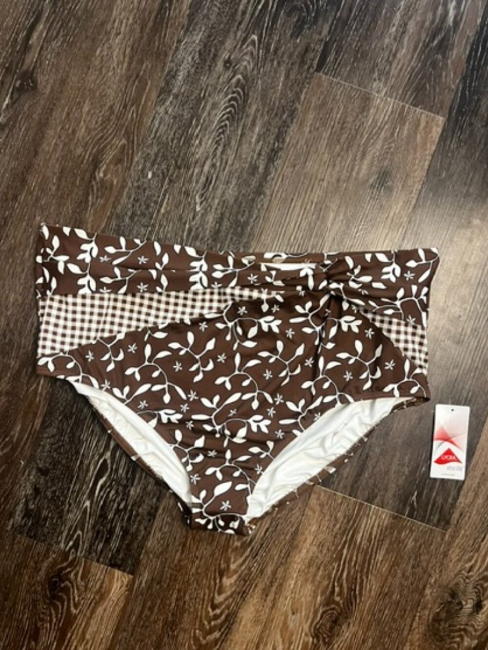 Women's New w/tag Lands End Bottom Swimsuit, Size 24W, Brown Floral, High Waist